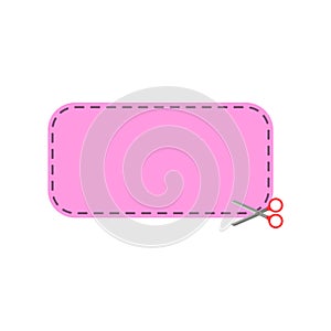 Rectangular horizontal blank frame with scissors and a dotted cut line. Vector illustration