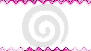 Rectangular horizontal wavy glowing neon shiny dark purple pink long lines frame with moving light effect on white background. In