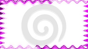 Rectangular horizontal wavy glowing neon shiny pink lines closed frame with brightening light effect on white background. In the