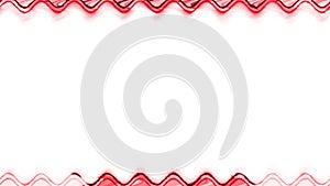 Rectangular horizontal wavy glowing neon shiny red long lines frame with moving light effect on white background. In the middle