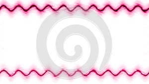 Rectangular horizontal wavy glowing neon shiny red pink long lines frame with shaking light effect on white background. In the