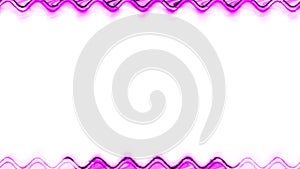 Rectangular horizontal wavy long glowing neon shiny pink lines with brightening light effect on white background. In the middle