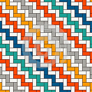 Rectangular interlocking blocks wallpaper. Parquet background. Seamless surface pattern design with repeated rectangles.