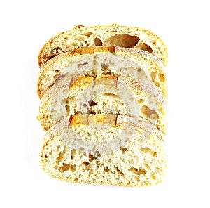 Rectangular loaf of bread isolated on a white background, top view