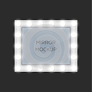 Rectangular make-up mirror with light bulbs frame