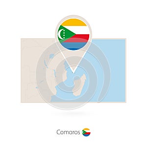 Rectangular map of Comoros with pin icon of Comoros