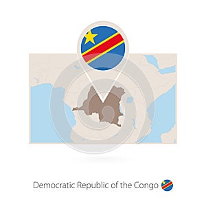 Rectangular map of Democratic Republic of the Congo with pin icon of DR Congo