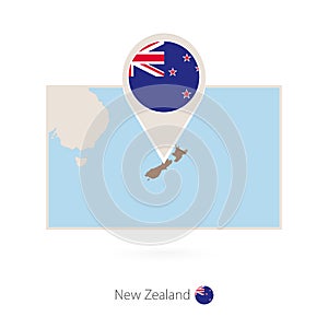 Rectangular map of New Zealand with pin icon of New Zealand