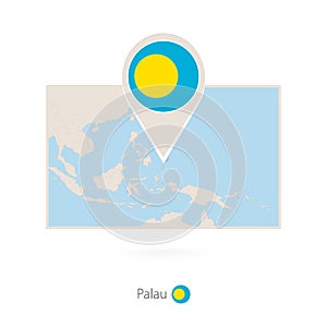 Rectangular map of Palau with pin icon of Palau