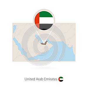 Rectangular map of United Arab Emirates with pin icon of UAE