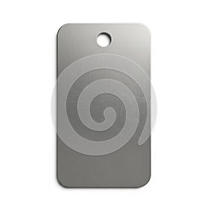 Rectangular metal tag with rounded corners and a circular