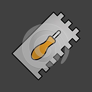 Rectangular notched trowel color icon