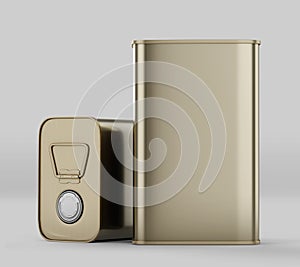 Rectangular Olive Oil Tin Can Mockup, Golden Liquid Container, 3d Rendered isolated on light background