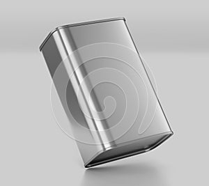 Rectangular Olive Oil Tin Can Mockup, Silver Liquid Container, 3d Rendered isolated on light background