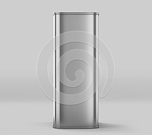 Rectangular Olive Oil Tin Can Mockup, Silver Liquid Container, 3d Rendered isolated on light background