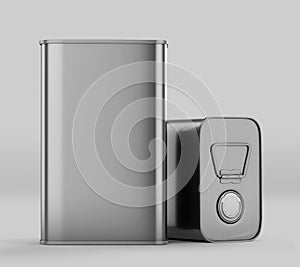 Rectangular Olive Oil Tin Can Mockup, Silver Liquid Container, 3d Rendered isolated on light background