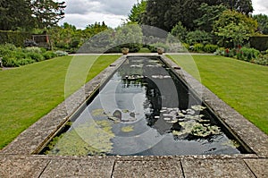 Rectangular ornamental pond in an English country garden