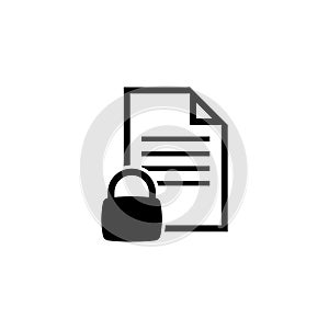 A rectangular piece of paper with a padlock on it. Blocked document. Vector icon for website design, logo, app, ui.