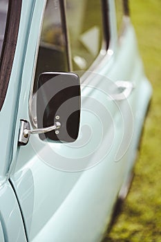 Rectangular rear view mirror on a vintage car