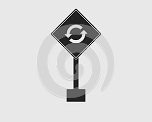 Rectangular Roundabout sign of road icon on gray Background.