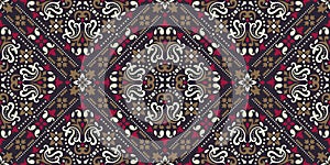 Rectangular seamless Bandana Print vector design for rug, carpet, tapis, shawl, towel, textile, yoga mat. Neck scarf or