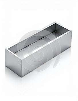 Rectangular Silver Aluminum Tray on a White Background with Reflection
