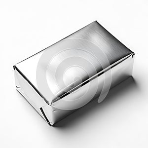 A rectangular silver object isolated on a white background