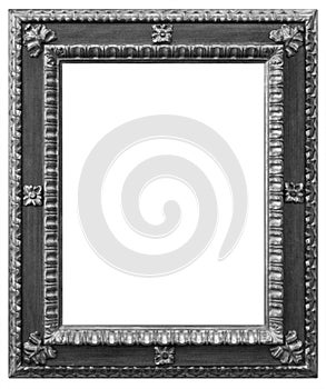 Rectangular silver-plated wooden antique empty picture frame