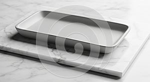 A rectangular, smooth-edge, shallow white tray