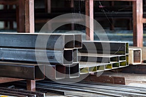 Rectangular steel for structural work. Steel rectangle placed on