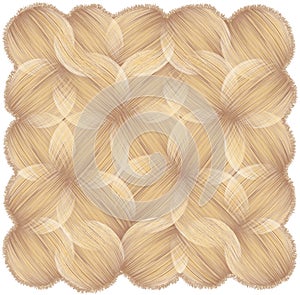 Rectangular straw rug, mat, doormat, carpet with oval grunge striped intersecting elements in beige, yellow, brown colors with