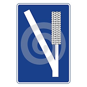 Rectangular traffic signal in blue and white, isolated on white background. Emergency braking zone