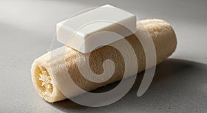Rectangular white bar of soap rests