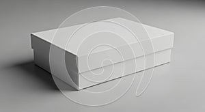 Rectangular white cardboard box with a lid, placed on a smooth surface with subtle