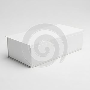 Rectangular white gift box with a lid on a white background present packaging