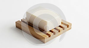 A rectangular white soap bar rests