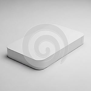 Rectangular white solid object with rounded edges resembling a