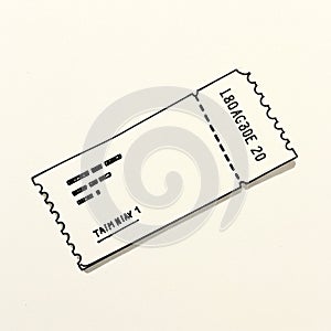 Rectangular white ticket with perforated edges, featuring black text and barcode-like photo