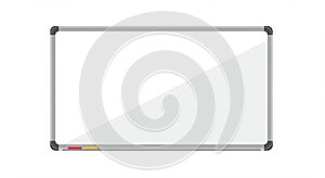 Rectangular whiteboard with a silver frame and rounded black corners. Attached to the