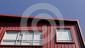 Rectangular window on red building facade