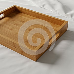 Rectangular wooden tray made of light bamboo (Bambusoideae) with a smooth