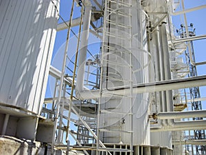 Rectification columns of the oil refinery. Refinery equipment. Technological columns of oil refinery.