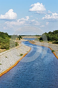 Recultivated mining landscape with watercourse