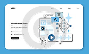 Recurrent artificial neural network web banner or landing page. Self-learning photo