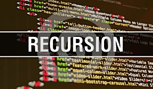 Recursion concept illustration using code for developing programs and app. Recursion website code with colourful tags in browser