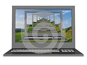 Recursive 3D image of laptops.