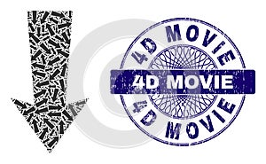 Arrow Down Fractal Mosaic of Arrow Down Items and Textured 4D Movie Round Guilloche Seal photo