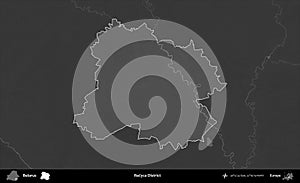 Recyca District highlighted, Belarus. Grayscale