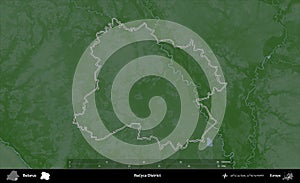 Recyca District outlined, Belarus. Physical