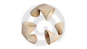 Recycl paper cup form mobius loop or recycling symbol, clipping path, 3d render